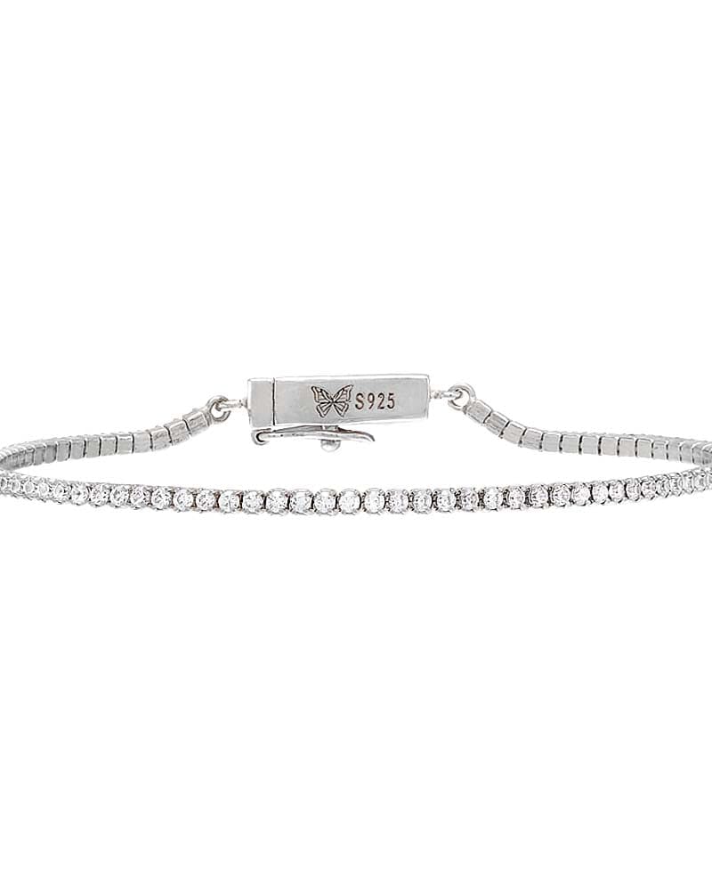 Front of a size One Size Classic Thin Tennis Bracelet Silver One Size in Silver by By Adina Eden. | dia_product_style_image_id:292111